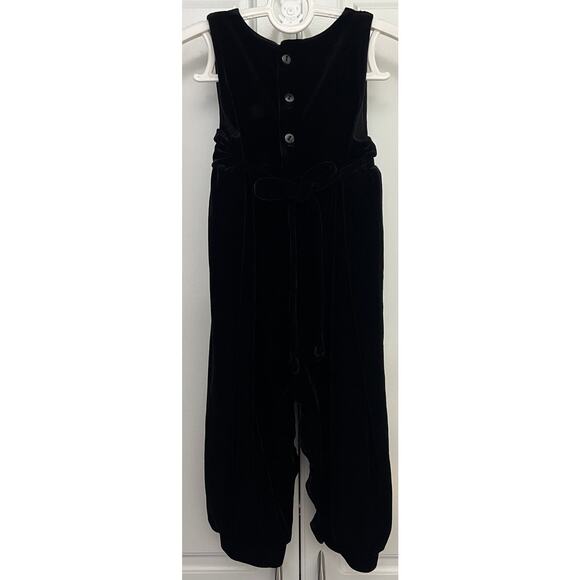 Vintage Hartstrings Baby Girl Black Velour Overalls/Romper Self Tie Size 24M - Picture 3 of 9